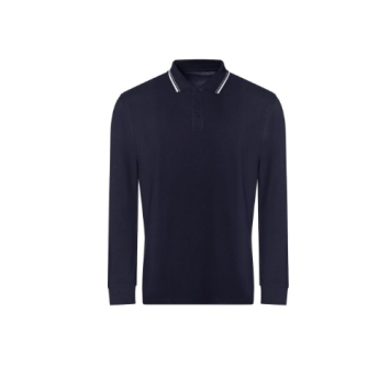 AWDis Long Sleeve Tipped 100 Polo JP103 in Navy met witte kraagdetails – stijlvolle lange mouwen polo van 100% katoen, ideaal