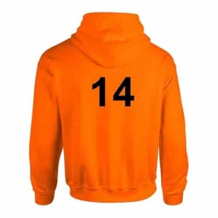Oranje hoodie bedrukt met nummer 14