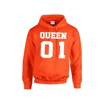 Oranjehoodie Queen wit voorkant