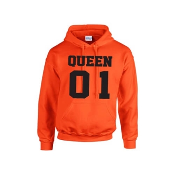 Oranje hoodie Queen zwart voorkant