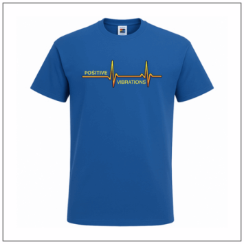 Positive Vibrations bedrukt op een blauw tshirt