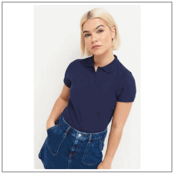 Vrouwelijk model draagt de AWDis The 100 Women's Polo JP100F in Oxford navy