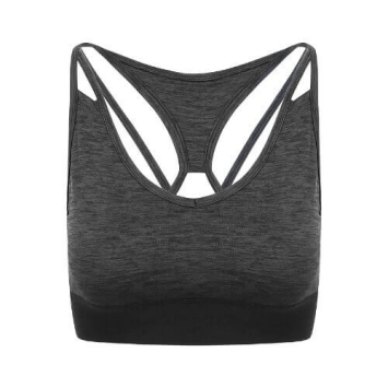 Womans Cross Back Crop Top - Black slate melange