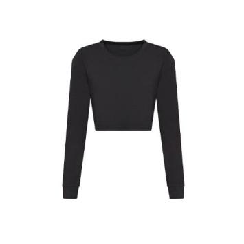 Womans Long Sleeve Cropped T - Heather black