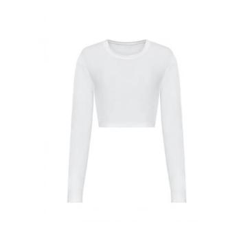 Womans Long Sleeve Cropped T - Solid white